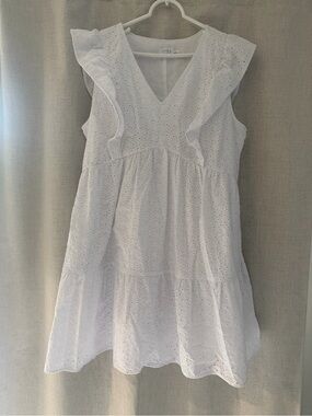 Time and Tru White Eyelet Ruffled Mini Dress